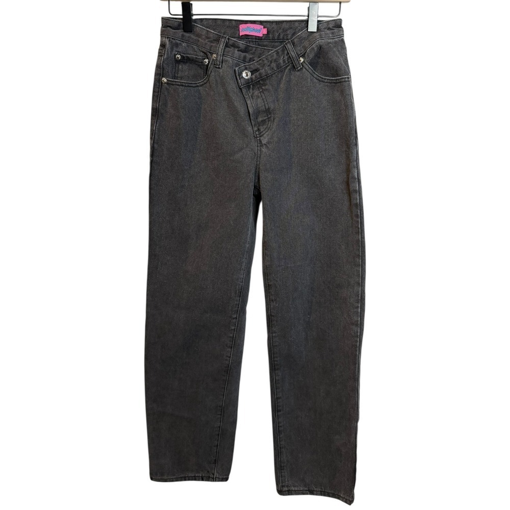 Edikted Raelynn Crossover Baggy Jeans Washed Grey Low Rise Wide Leg Asymmetric S - Picture 8 of 10